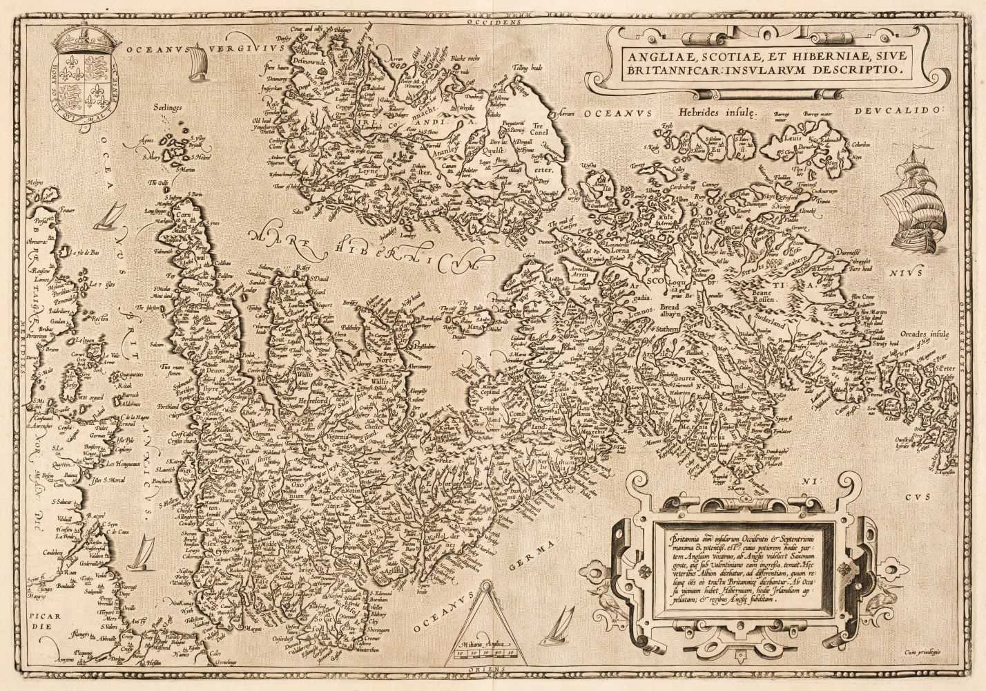 Angliae, Scotiae, et Hiberniae, sive Britannicar: Insularum Descriptio. Abraham Ortelius, Theatrum Orbis Terrarum, Antwerp, 1570. Oriented with west at the top and north to the right.