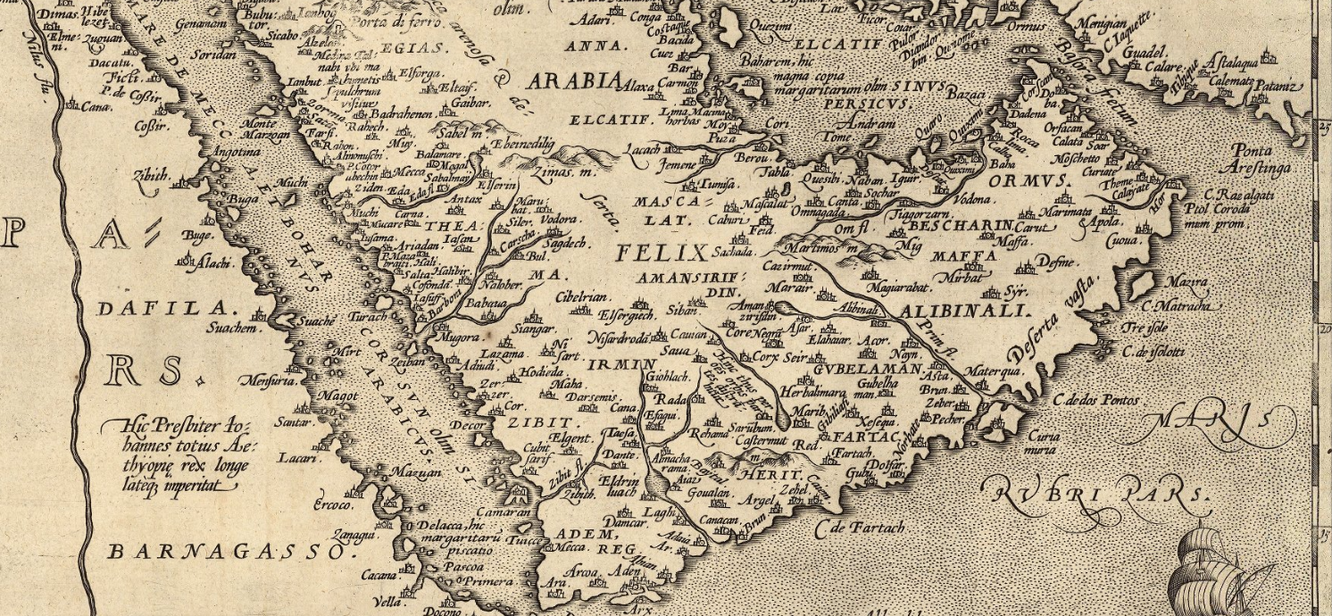Arabia Felix. Detail from Abraham Ortelius, Turcici Imperii Descriptio, Theatrum Orbis Terrarum, c.1570.